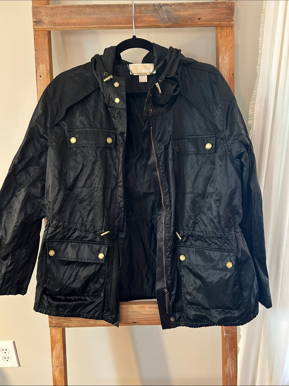 Michael Kors Black Coat with Gold Chain Nameplate